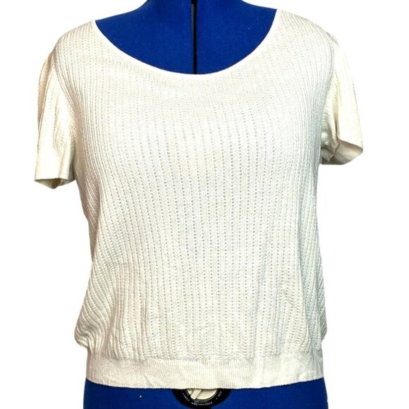 St. John Ivory Short-Sleeve Knit Top L Wool Cashmere Blend Made In USA - Picture 1 of 8